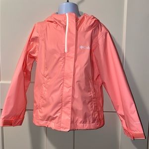 COLUMBIA GIRLS OMNI-TECH  WIND BREAKER RAIN JACKET WITH HOOD XXS PEACHY PINK